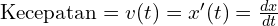\text{Kecepatan}=v(t)=x'(t)=\frac{dx}{dt}