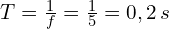 T=\frac{1}{f}=\frac{1}{5}=0,2\,s
