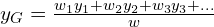 y_G=\frac{w_1y_1+w_2y_2+w_3y_3+ . . . }{w}