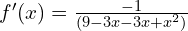 f'(x)=\frac{-1}{(9-3x-3x+x^2)}