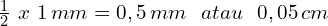  \frac{1}{2}\,\,x\,\,1\,mm= 0,5\,mm\,\,\,\, atau \,\,\,\,0,05\,cm 