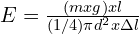 E=\frac{(mxg)xl}{(1/4)\pi d^2x\Delta l}