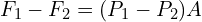 F_1-F_2=(P_1-P_2)A