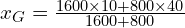 x_G=\frac{1600\times 10+800\times 40}{1600+800}