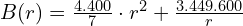 B(r)=\frac{4.400}{7}\cdot r^2 + \frac{3.449.600}{r}